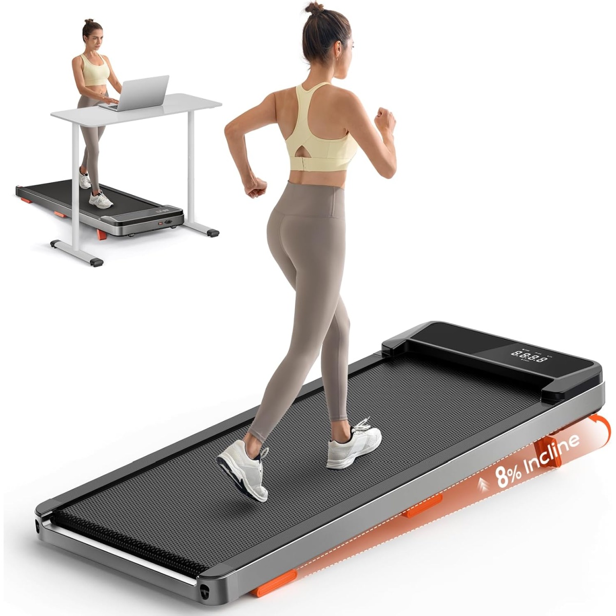 TREAFLOW Walking Pad Treadmill, 350LB Capacity, Under Desk Treadmill, Portable Treadmill for Home/Office, Installation-Free with Remote Control and LED Display